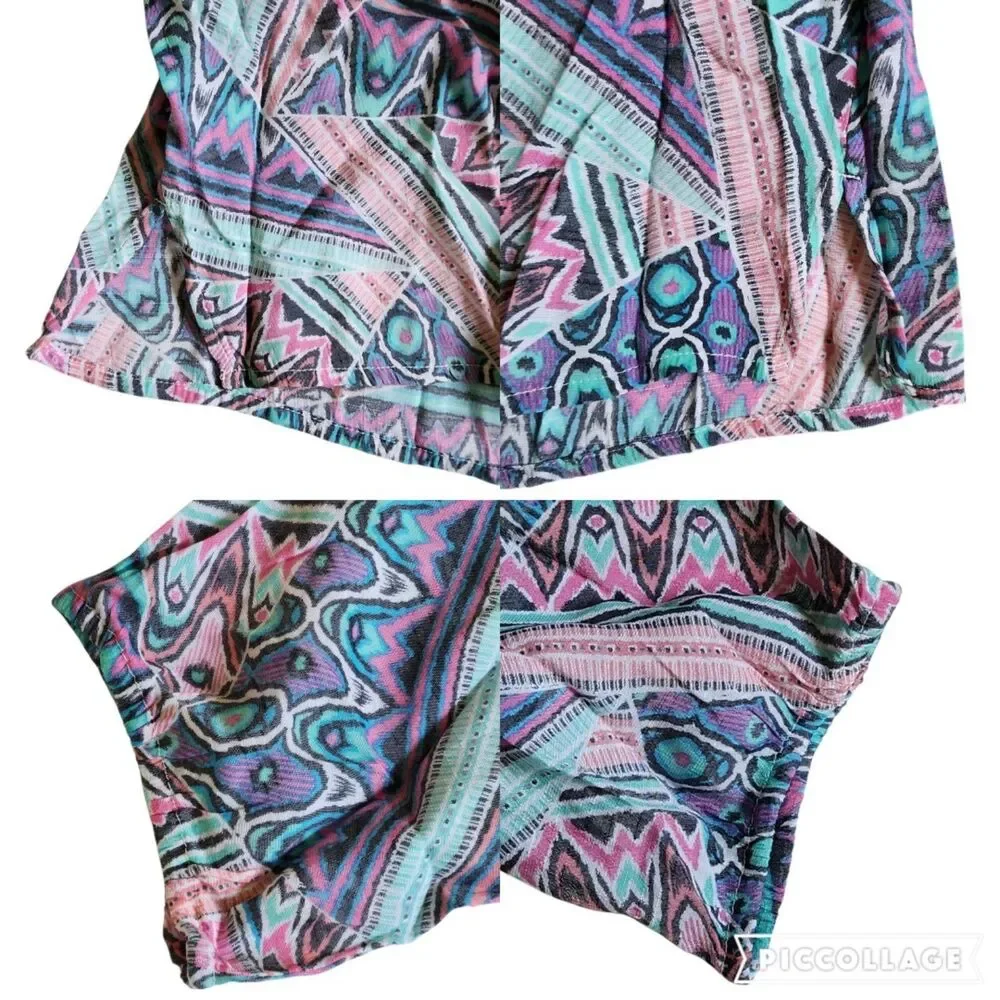 New Directions Weekend Pink Blue Multi color Tassel Top Sz XL